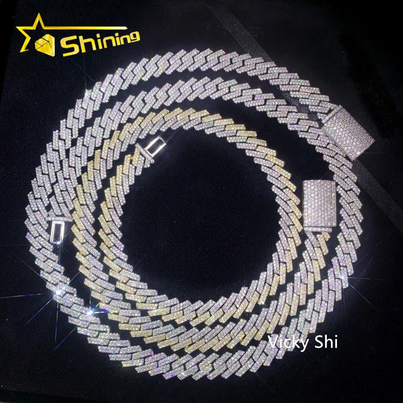 Hot Selling Iced Out Cuban Necklace 925 Sterling Silver 10MM Two Tones Moissanite Link Cuban Custom Fashion Chain for Men