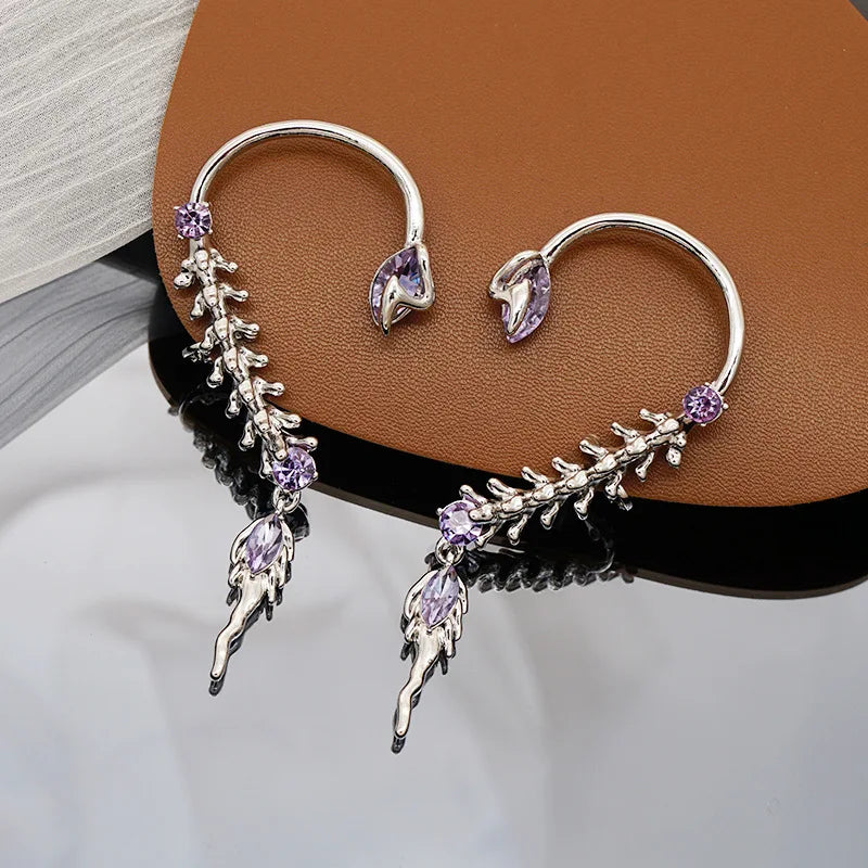 New Design Non Piercing Ear Cuffs Wheat Shape Earrings Purple Stone Charm Fashion Wheat Non Piercing Faux Earring Jewelry