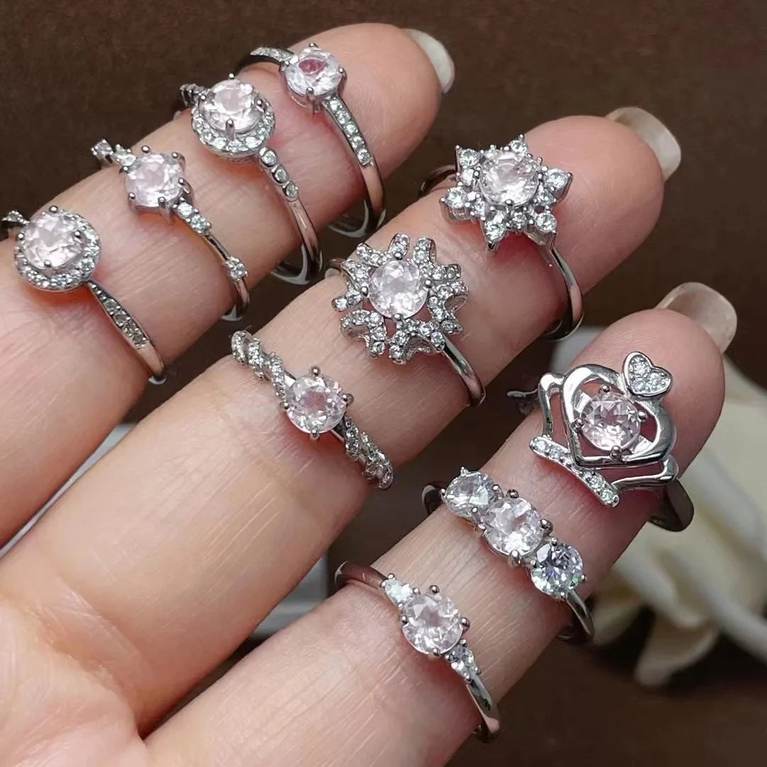 Factory Supply 925 Sterling Silver Classic Pink Morganite Wedding Party Finger Couple Girls Rings for Wholesale