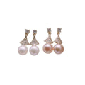 Fashion Snow Princess Fan Shape Zircon 18K Gold Plated Natural Freshwater White Pink Pearl Drop Earrings