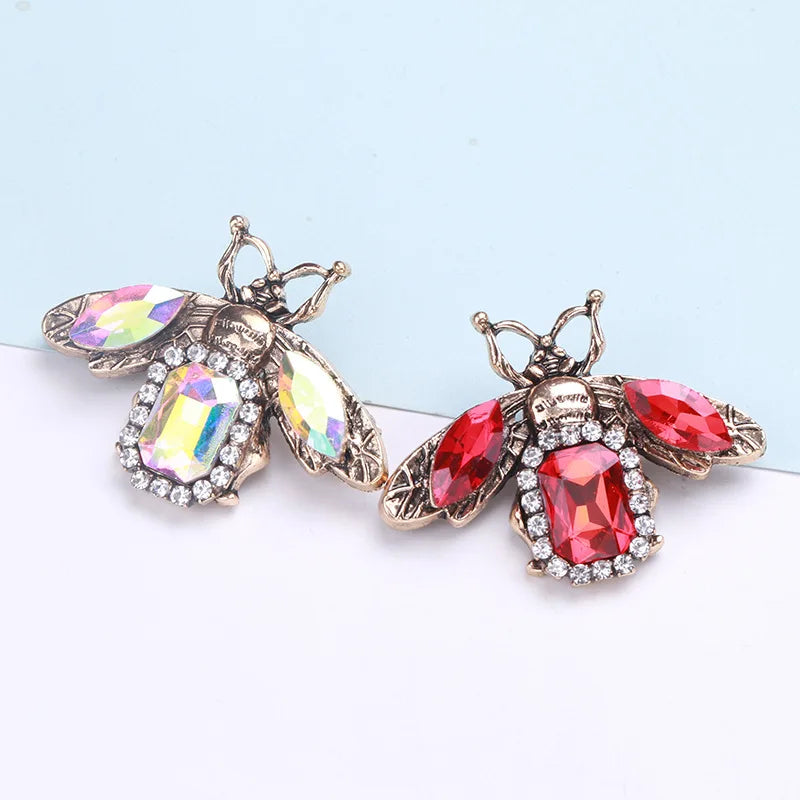Fashion Children's Women Men Jewelry Vintage Bee Lapel Pin Brooch Red Gem Alloy Rhinestone Wedding Engagement