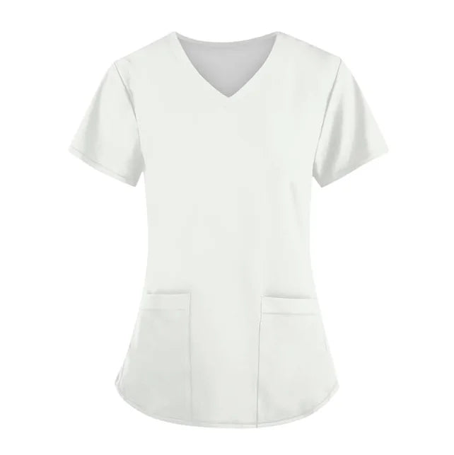 72% Recycled Polyester 23% Viscose 5% Spandex V Neck Top and Pants Work Uniform Set Solid Color Nursing Scrub