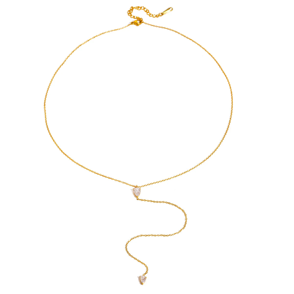J&D 18K Gold Stainless Steel Waterdrop Pendant Y Necklace Hypoallergenic 50cm