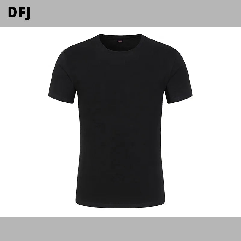 Men's Slim Fit Spandex/Cotton Uniform Shirt Black T-Shirt with Short Sleeves and Printed Pattern Dyed Black with Formal Style