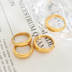 Thin Wide Band Ring Stainless Steel Gold Plated Chunky Dome Stacking Ring for Gifts Bague Acier Inoxydable Nouveau