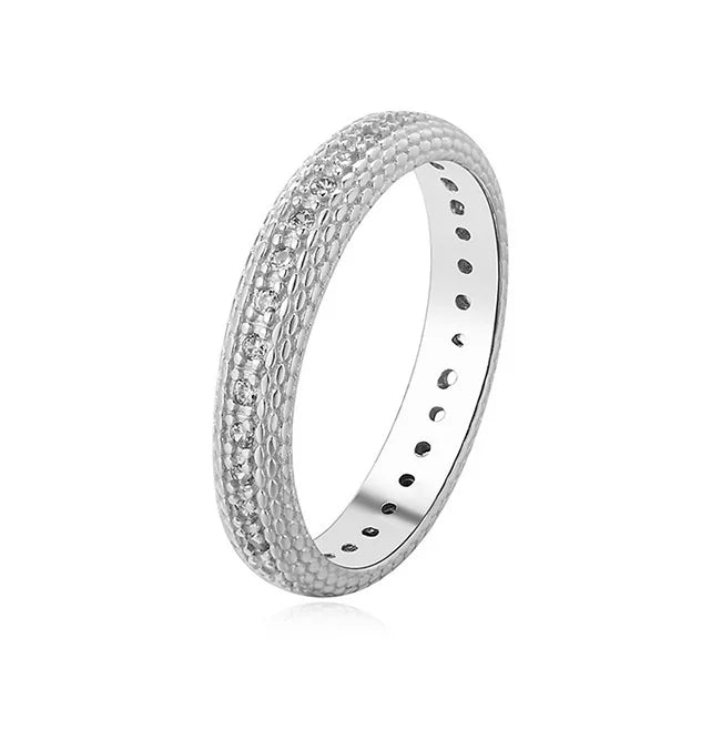 Sparkle Design Cz Band Engraving clear Zircon 925 Silver Fine Jewelry Rings