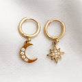 EManco New Arrival Korea Fashion Dainty Jewelry Gold Stainless Steel Moon and Star Pendant Earrings Irregular Women