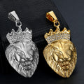 Men 18k Real Gold Plated Iced Out Crown Lion Pendant Stainless Steel Cool Animal Men's Punk Crown Lion King Head Pendants