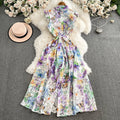 Sleeveless Dress for Women Summer 2025 New Style Hollowed Out Stand up Collar Mid Length Retro Floral Kikyo Ruffle Edge Skirt
