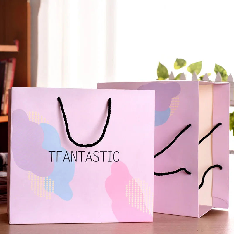 Cardboard Shopping Packing Bag Custom logo Gift Embossing Paper Bag with Handle