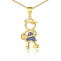 Wholesale Fashion Jewelry 18K Gold Plated Basketball Boy Yellow Zircon Engagement & Wedding Pendant Necklace with Box Chain