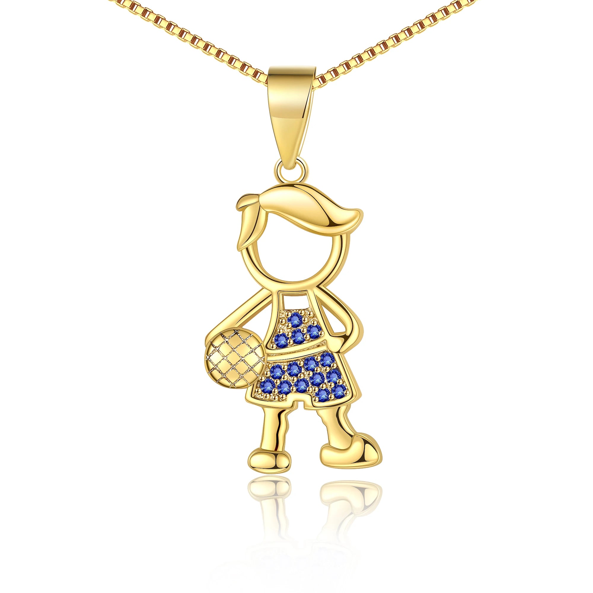 Wholesale Fashion Jewelry 18K Gold Plated Basketball Boy Yellow Zircon Engagement & Wedding Pendant Necklace with Box Chain