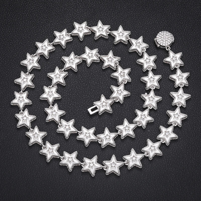 Factory Wholesale Punk Men Jewelry 12mm High Quality Gold Plated Brass AAAAA CZ Diamond Star Link Chain Necklace