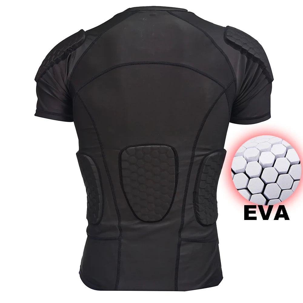 EVA Crash Proof Protective Shirt Short Sleeve Basketball Football Compression Shoulder Pad T Shirt With Rib Chest Shoulder Pads