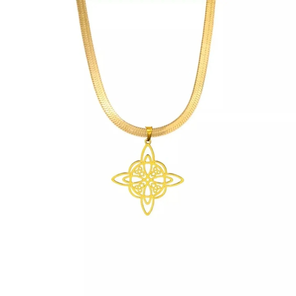 High Polished Stainless Steel 18k Gold Witch Knot Necklace Celtic Knot Cross Wiccan Protection Amulet Necklace for Women Men