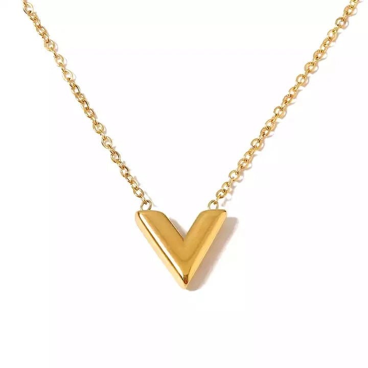Luxury V Shape Pendant Choker Gift Gold Plated Stainless Steel V Shape Pendant Necklace for Girls
