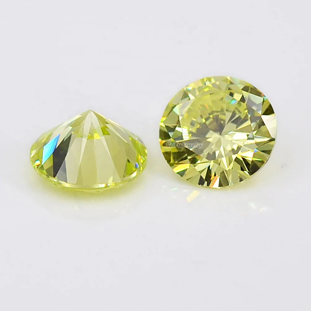 Baifu Jewelry Hot Sale Wholesale Price Loose Round Peridot Yellow Cubic Zirconia for Ring