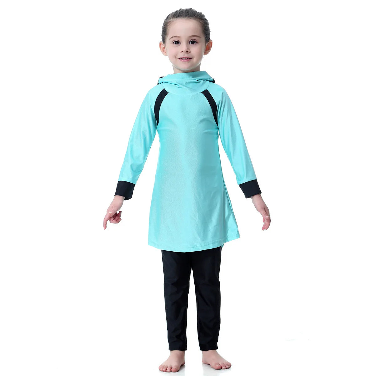 Wholesale Fashion Factory Stock Solid Fitness Two Piece Set Muslim Swimwear Girls' Swimwear Set