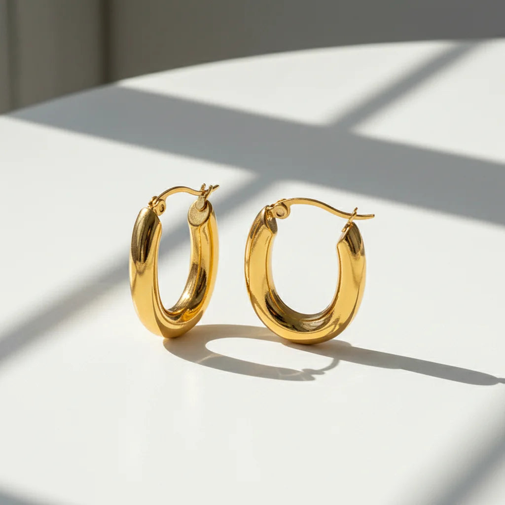 Trendy Chunky French Chic Real U Stainless Steel 18K Gold Plated Hoop Earrings Christian Fashion Jewelry for Women Gift