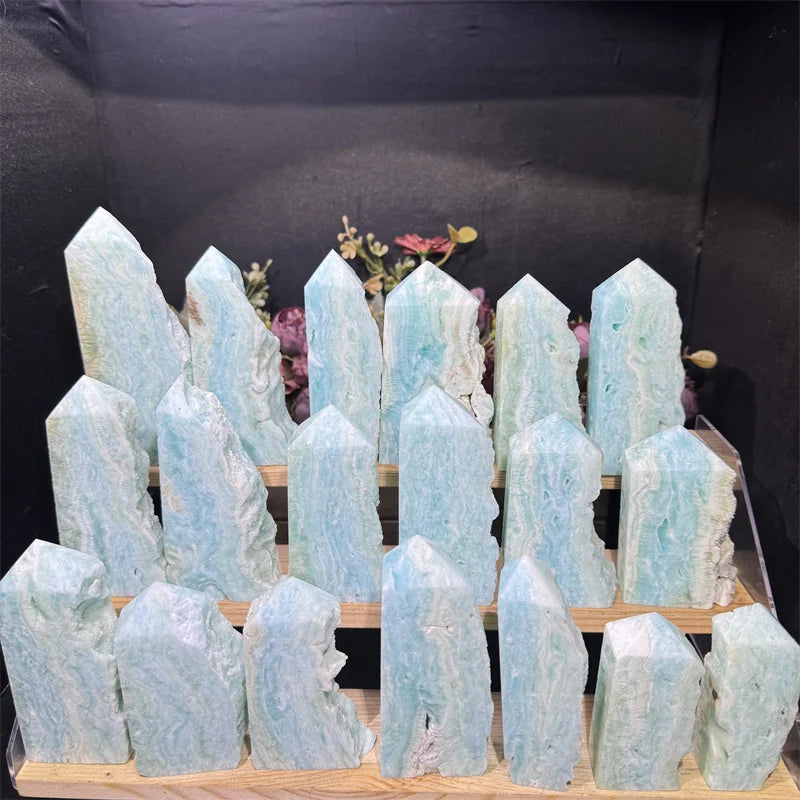 High Quality Natural Crystal Fengshui Stone Carving Handmade Hemimorphite  Raw Tower for Gifts