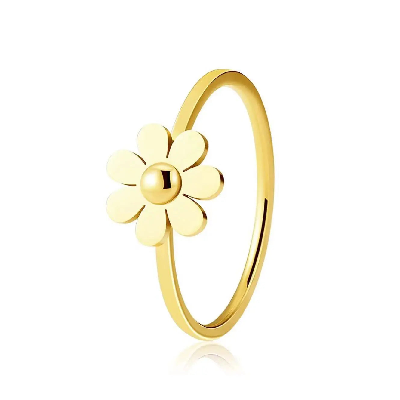 2022 Fashion Valentine's Day Gift Stainless Steel Rings Simple Thin Flower Ring High Polish Daisy Ring for Women Girls