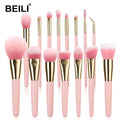 BEILI Makeup Brush Set Vegan15Pcs Pink Wood Handle Luxury Cosmetic Kit Synthetic Hair Private Label