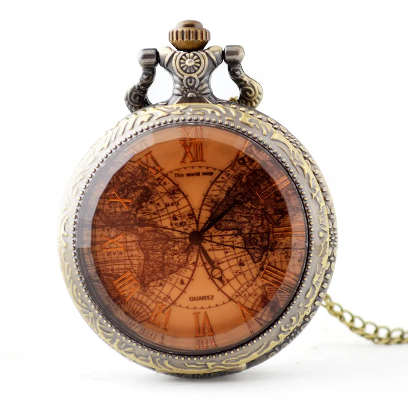 Quartz Watch Vintage Tea Glass Double Earth Pocket Watches