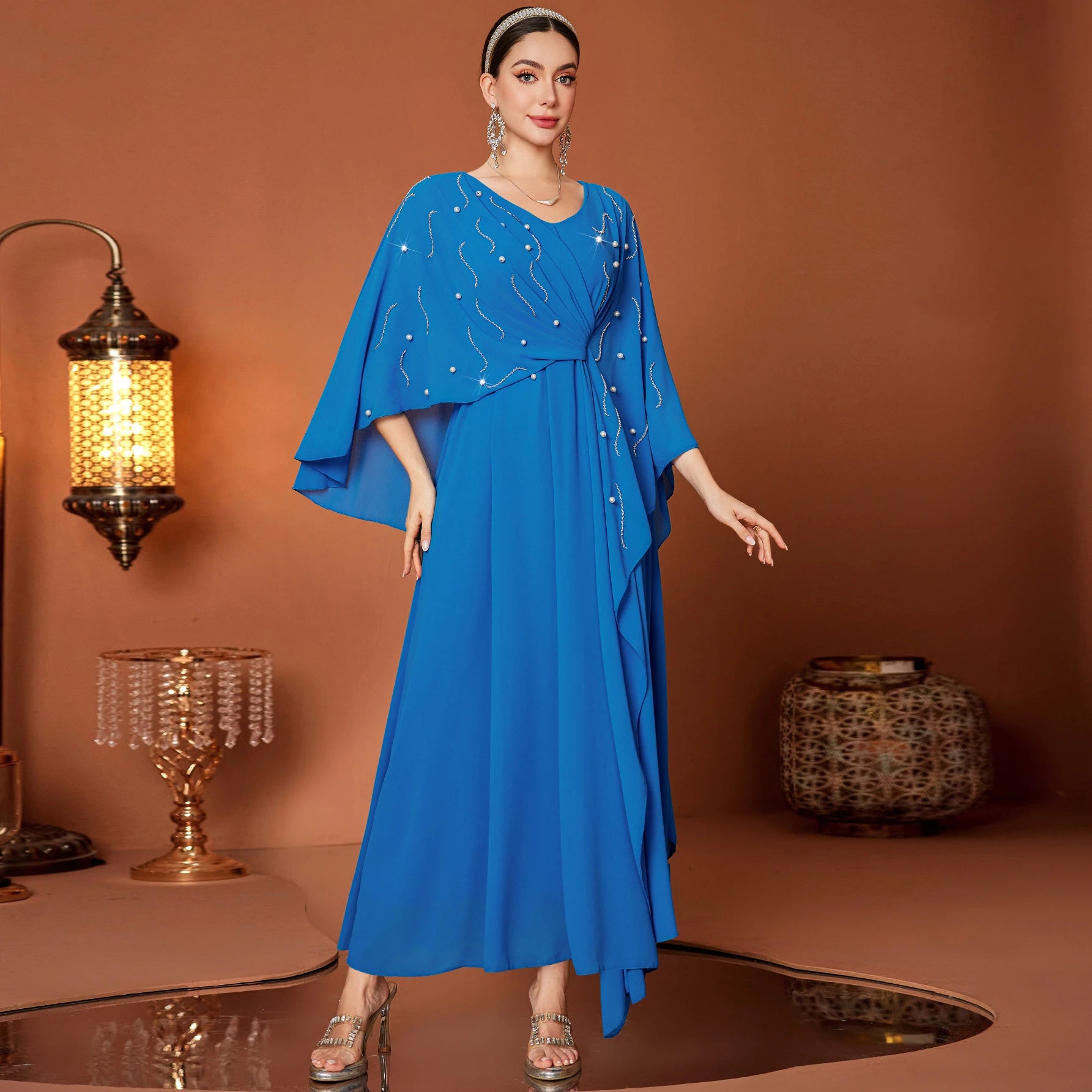 2025 Eid Women Shawl Abaya Arab Nail Bead Robe Islamic Clothing Elegant Dress Dubai Abaya Muslim Evening Dresses