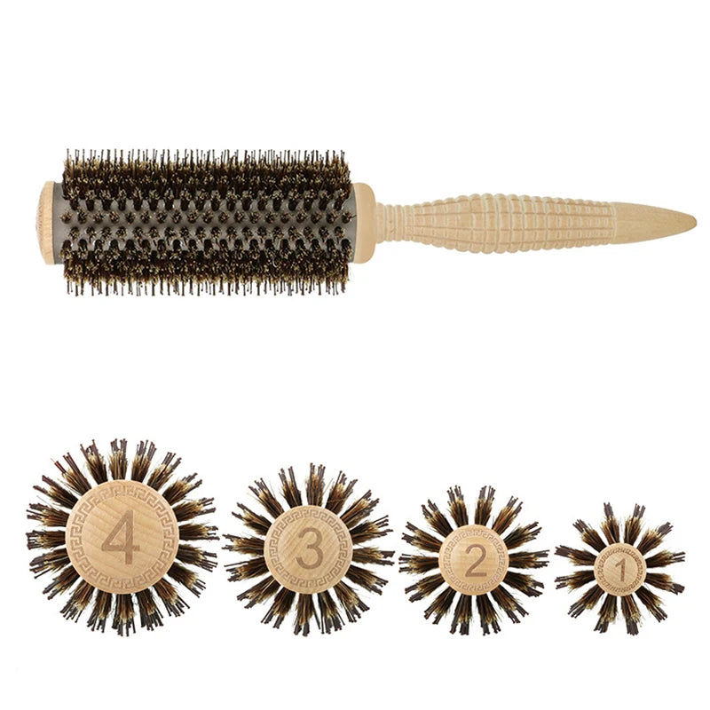 Wholesales Boar Bristles Nylon Wood Curly Hair Styling Brush Factory Recommend Round Hair Brush Hair Styling Tool