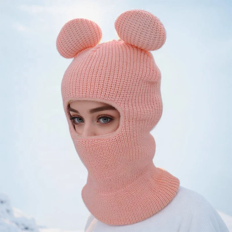 Custom Knit Balaclava With Ears Soft Warm Ski Mask One Hole Skimask for Daily Outdoor Sports Cosplay Party Holiday for Children
