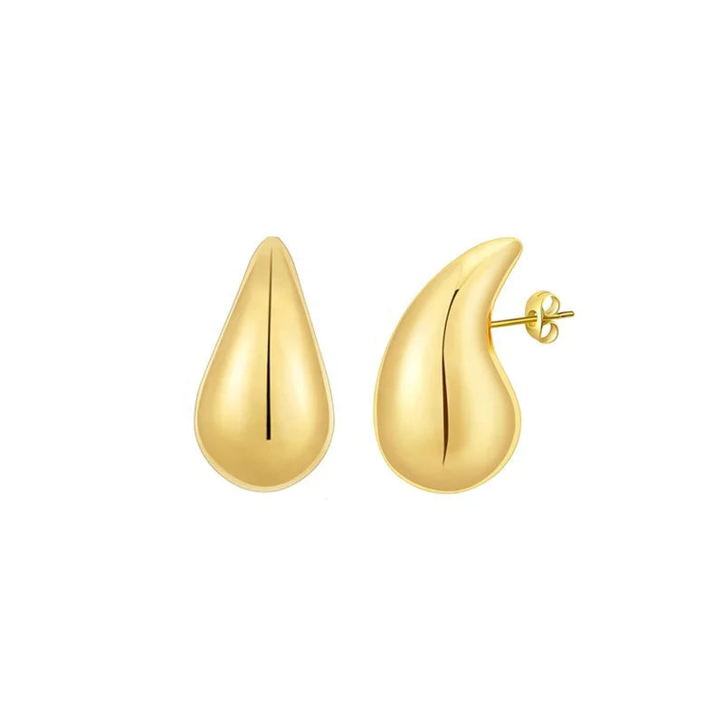 Latest 18K Gold Plated Stainless Steel Jewelry Glossy Hollow Raindrop Ear Studs for Women Party Gift Earrings E231516