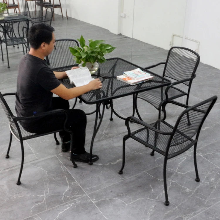 Wanfeng Outdoor Black Coffee Table Chair Metal Material Table and Chair Camp Table and 4 Chairs  Outdoor Furniture