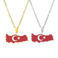 Enameled Turkey Map Chain Necklaces Stainless Steel 18k Gold Plated Enamel Turkey National Flag Map Pendant Necklace