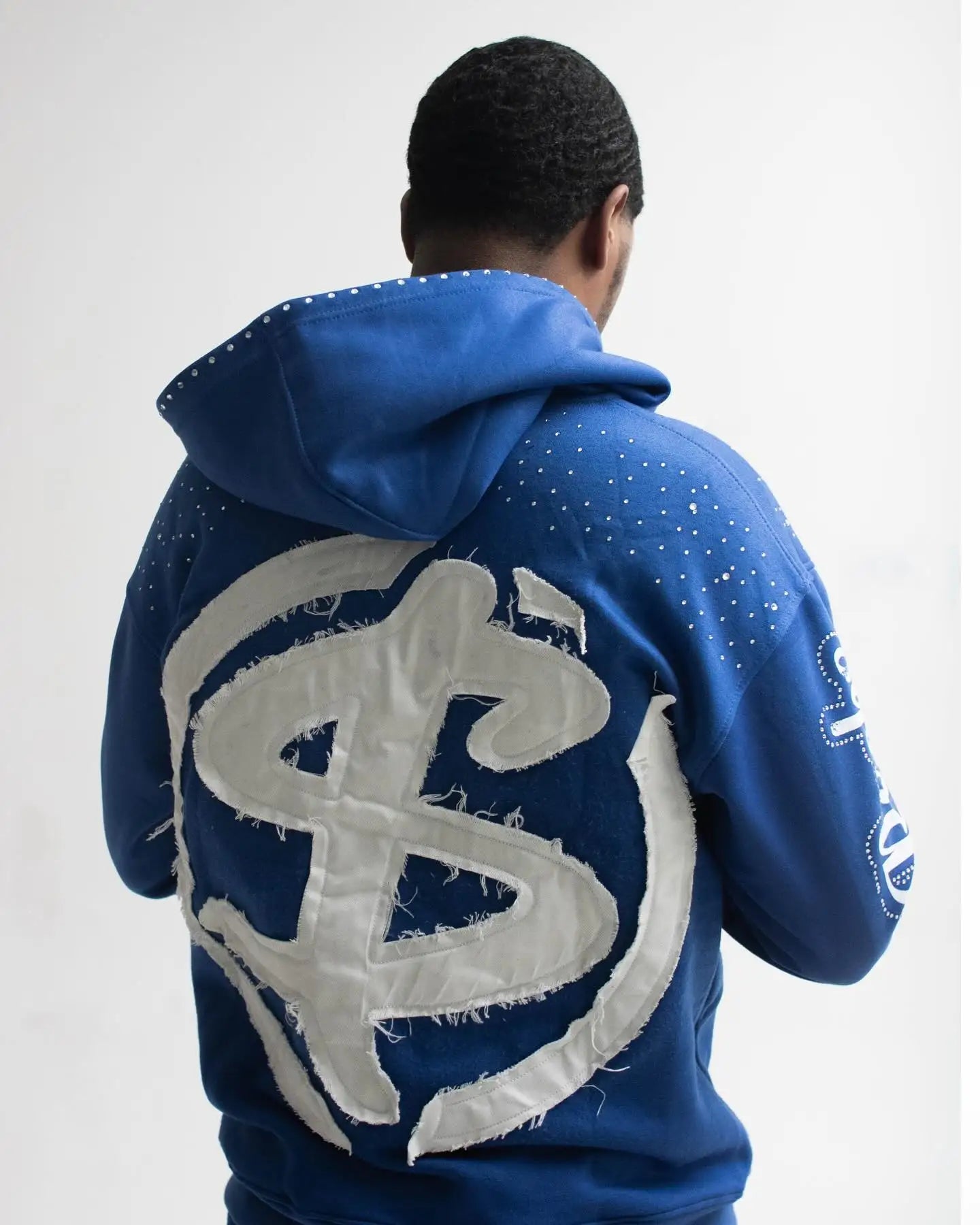 US Free Tax Distressed Embroidery Patch Zip up Hoodies Custom Cotton French Terry Men's Acid Wash Rhinestone Hoodies