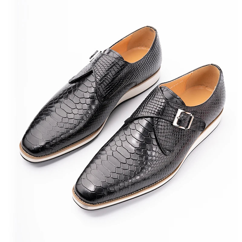 Autumn Men's Fashion Serpentine Slip-On Wedding Shoes Business Dress Monk Strap with Pointed Toe Black Design