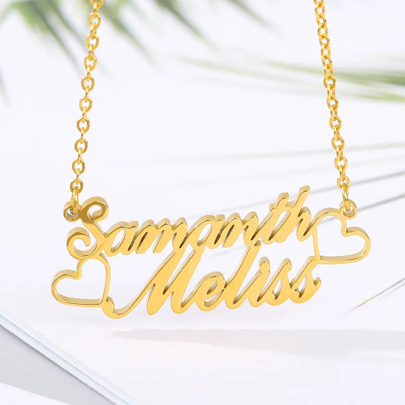Custom Name Necklace 18K Gold Plated Stainless Steel Link Chain Romantic Double Layer for Women Anniversary Gift