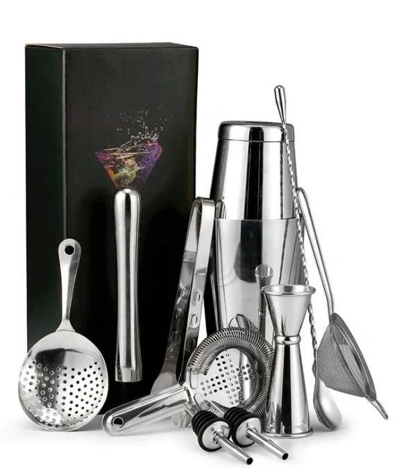 11pcs Set Custom logo Professional Barware Tools Rose/Gold Color Travel Gift  Bartender Kit Bar Accessories Cocktail Shaker Set