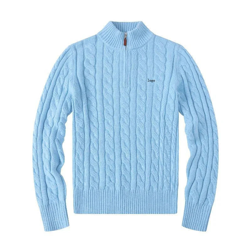 Free Shipping Men's Business Pullover Sweater Autumn Thickened Half-Zipper Embroidered Logo Knitted Sweater Wool Sweaters