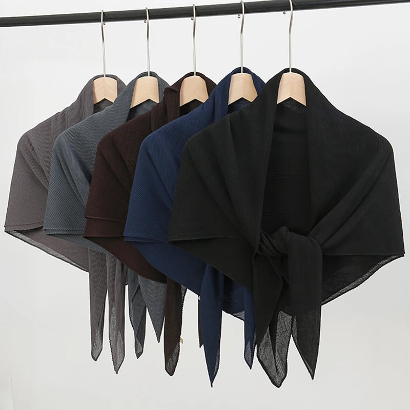 New Design Wholesale Woman Crinkle Scarf Solid Color Hijab Square Pleated Chiffon Shawl Square Scarf