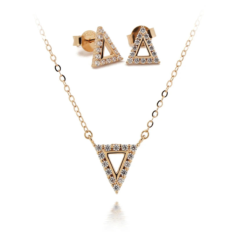 Fashion OEM Fine Jewelry Solid Gold Solid 18K Pure Gold Earring Necklace Jewelry Set With 5A CZ Stones