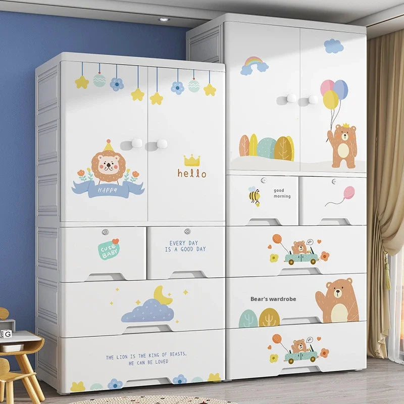 60cm Baby Storage Cabinet 3/4/5 Layer Plastic Drawer Wardrobe Cartoon Children Clothes Toy Organizer With Lock