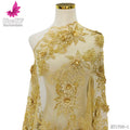 2021 Latest Luxury Golden African 3d Floral Lace With Crystal Handmade Beaded Classy Lace Fabric for Wedding Party HY1709