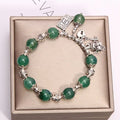 Ins 10mm Natural Stone Lucky Cat Key Charms Elastic Bracelet Agate Bracelets for Women