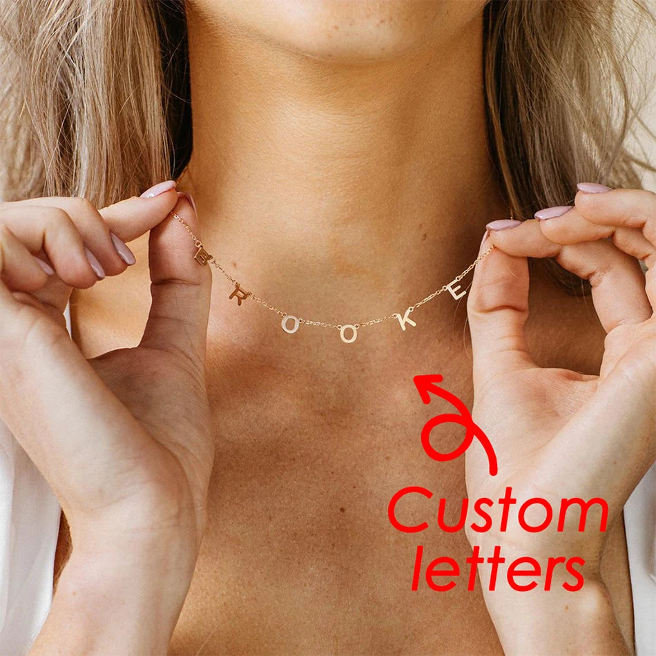 EManco Customized Name Necklace Personalized Nameplate Gold Letter Nameplate Necklace 2021 Stainless Steel Jewelry Engrave Chain