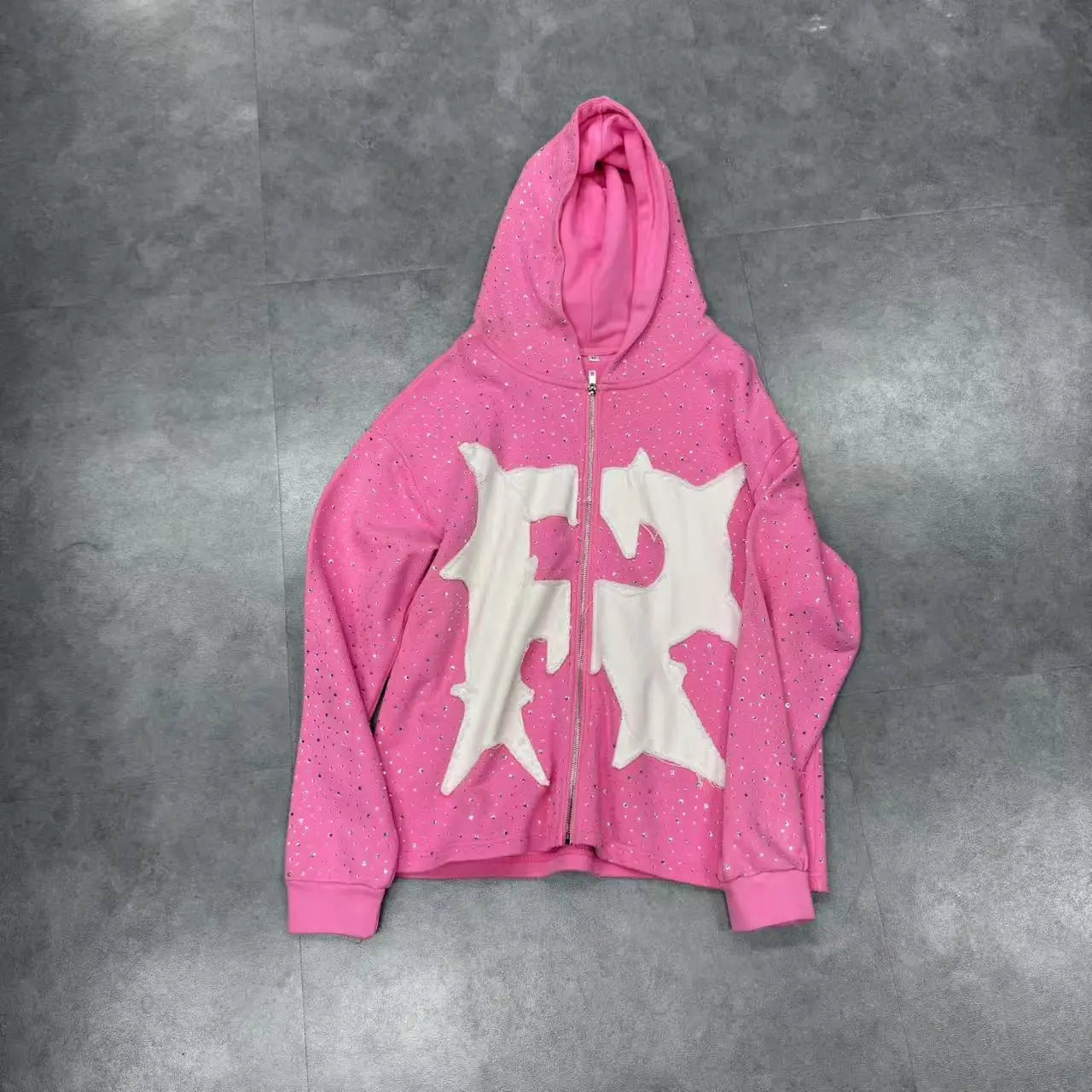 Custom LOGO Wholesale Full Face Zip up Blank Rhinestone Men Sweater Jacket Coat Men's Zip Hoodie With Zipper
