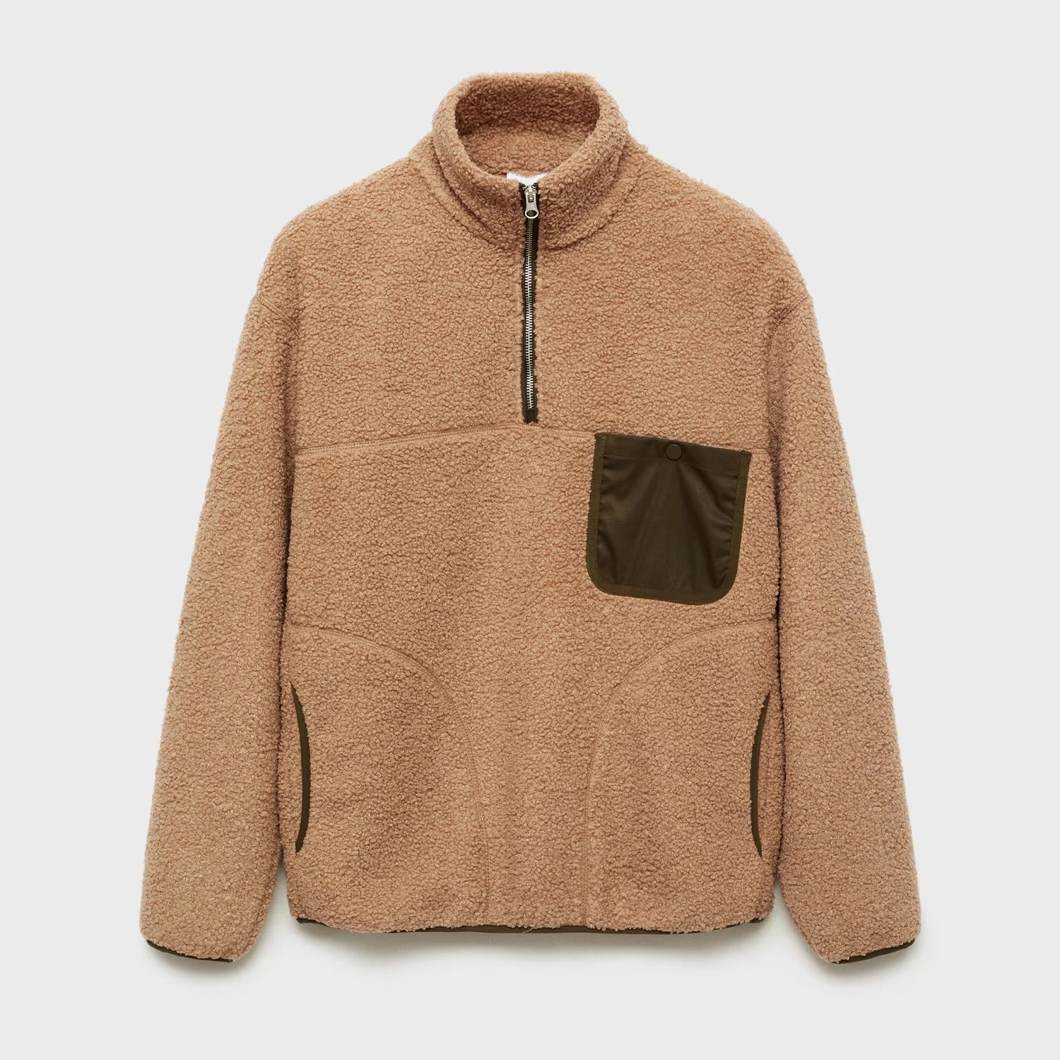 Winter Warm Sherpa Quarter Zip Jackets Fleece Long Sleeve Jackets With Chest Pockets