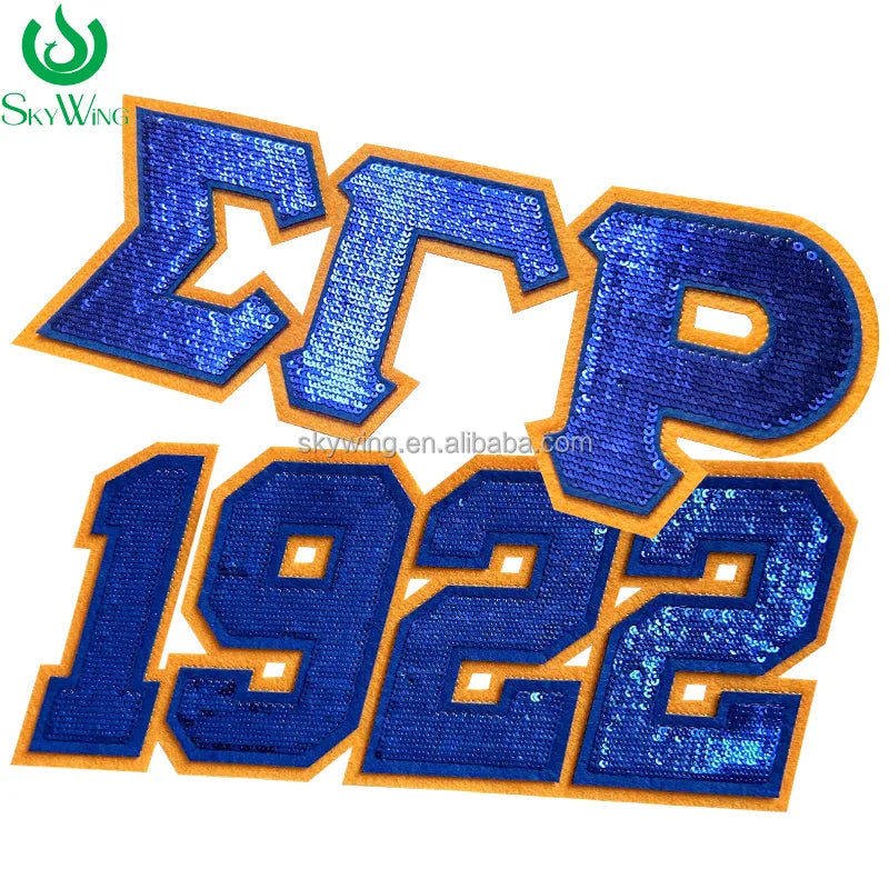 Sequins Royal Blue and Gold SGRho Greek Letter 1922 Sigma Gamma Rho Sorority Embroidery Logo Iron on Patch
