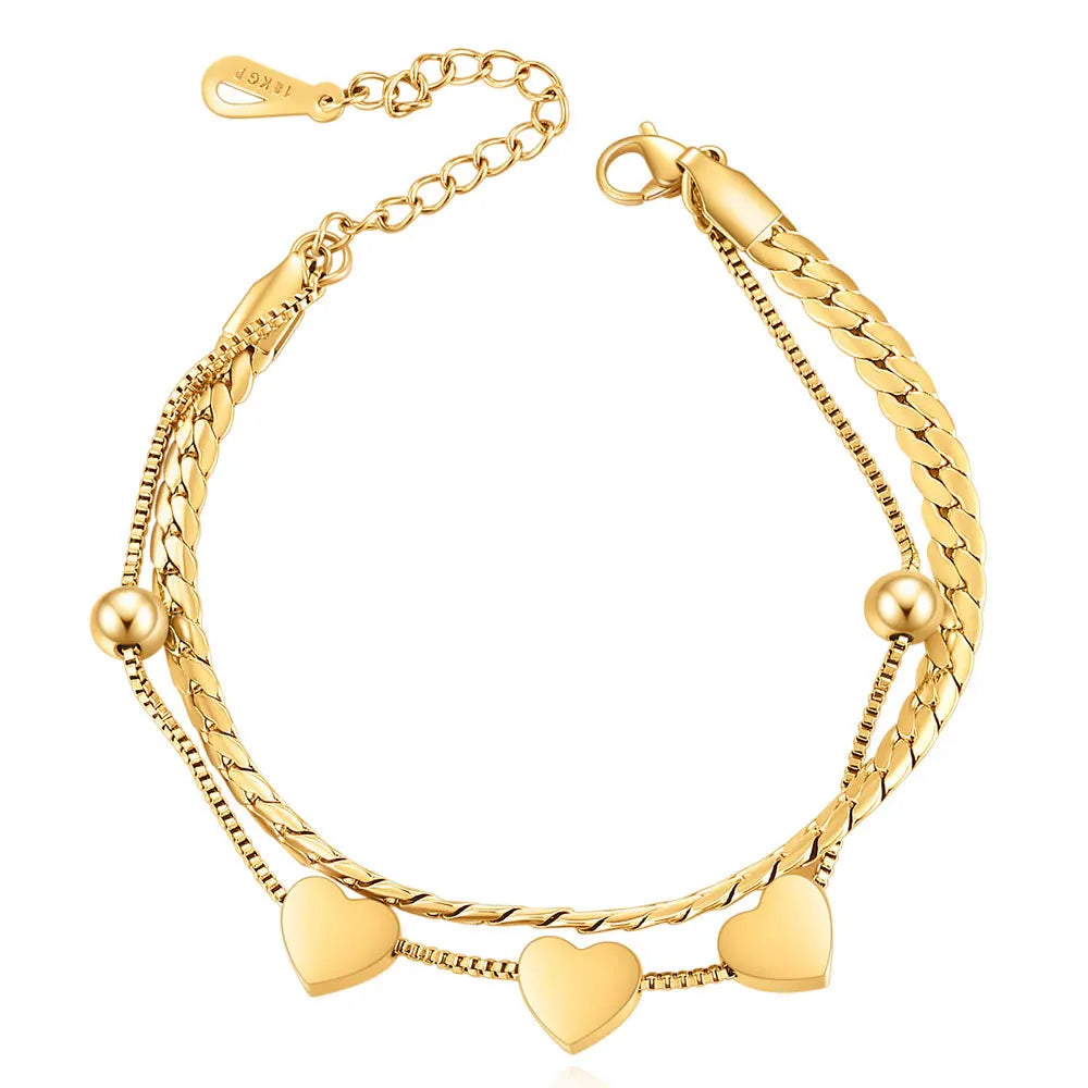 Factory Double-layer Winding Jewelry Titanium Steel Bracelet Light Luxury Heart Bracelet for Women Girls