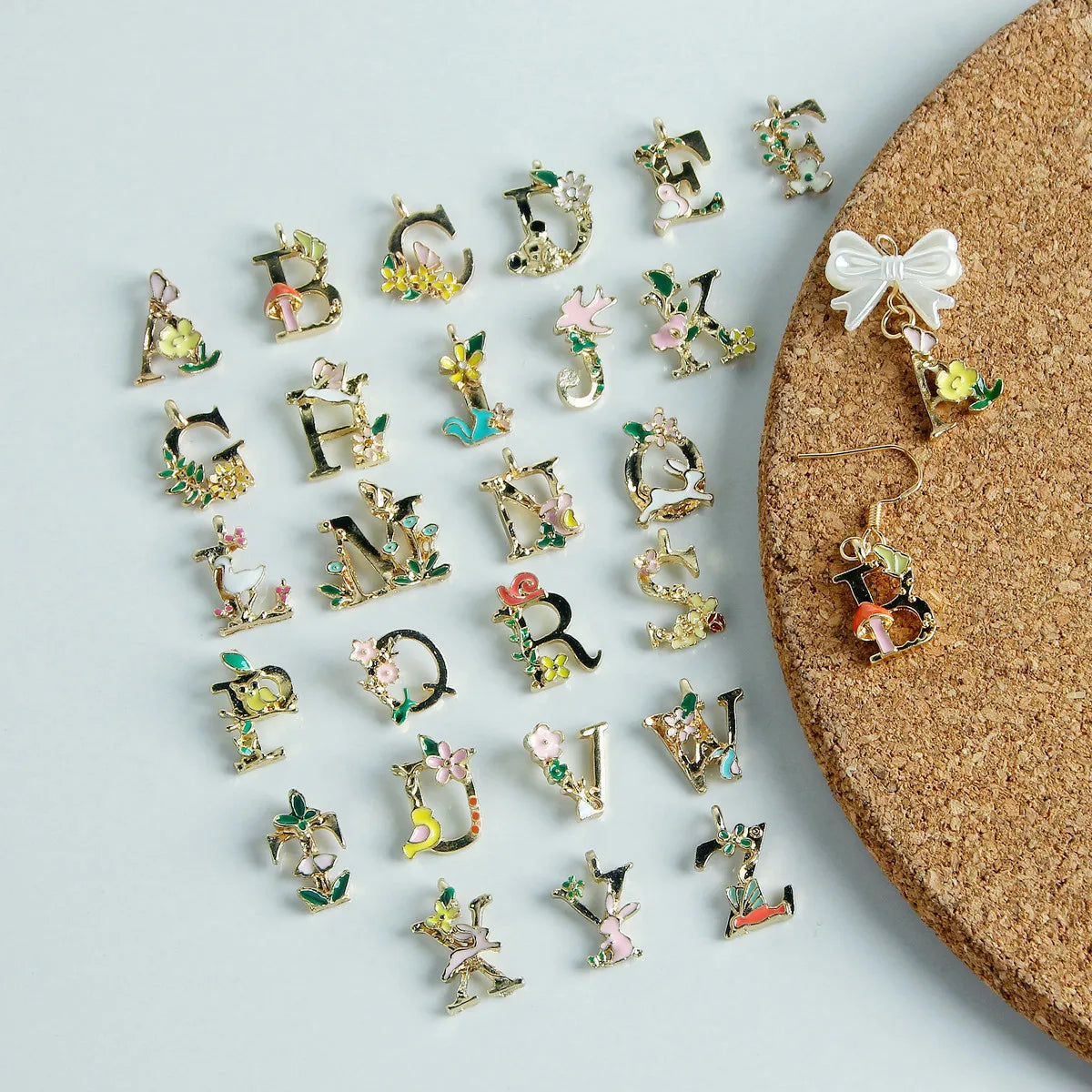 26 Alphabet Initial Charms Pendant 18K Gold Plated in Garden Fairy Tale Princess Style for Kids Jewelry Craft DIY