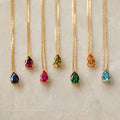 Personalized Silver Jewelry 18k Gold Plated 925 Sterling Silver Cubic Zircon Gemstone Teardrop Birthstone Pendant Necklace